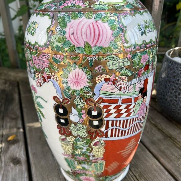 Large Antique Famille Rose Porcelain Vase Chinese Floral Figural Birds 18.5 Inch - Picture 13 of 16
